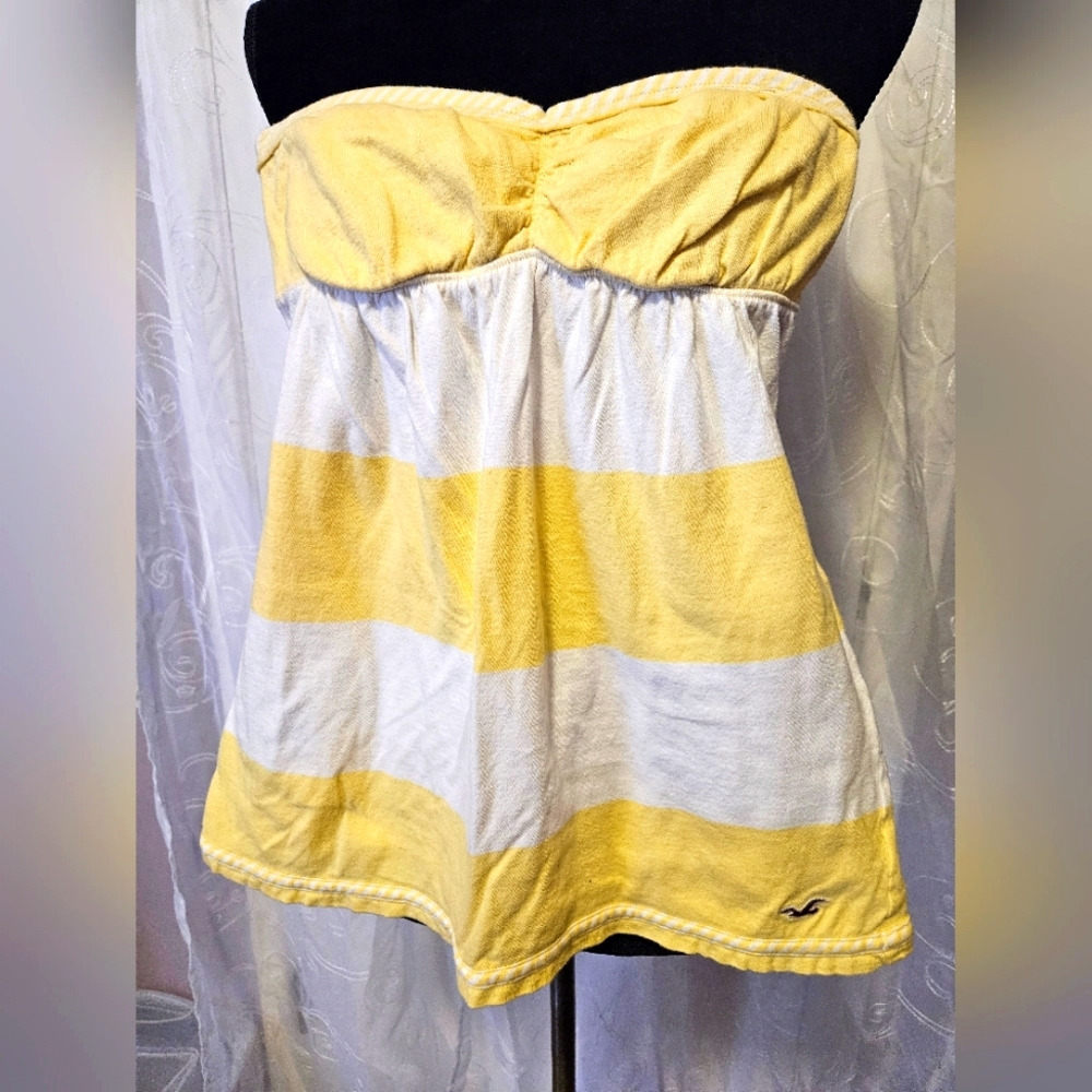 Hollister white and yellow striped strapless tank